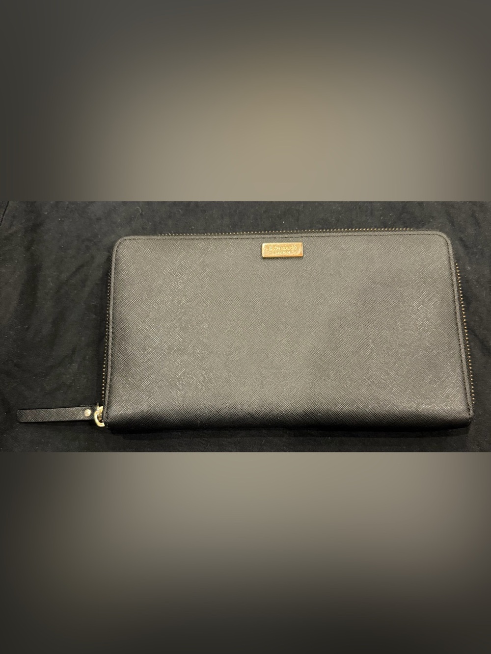 Kate Spade ♠️ Large Black Zip-Around Wallet with Gold Hardware